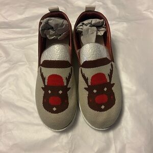 Women’s Reindeer Slip-On Shoes - Brown and Red
